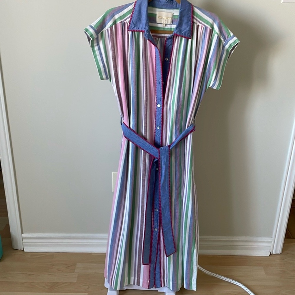 Stella Forest Paris multicoloured striped belted midi dress, size RU 38/ US M